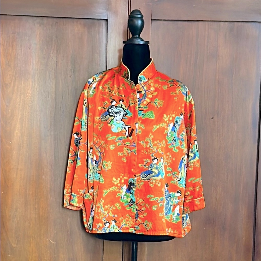 Vintage Orange Asian Satin Flannel Swing Jacket S/M